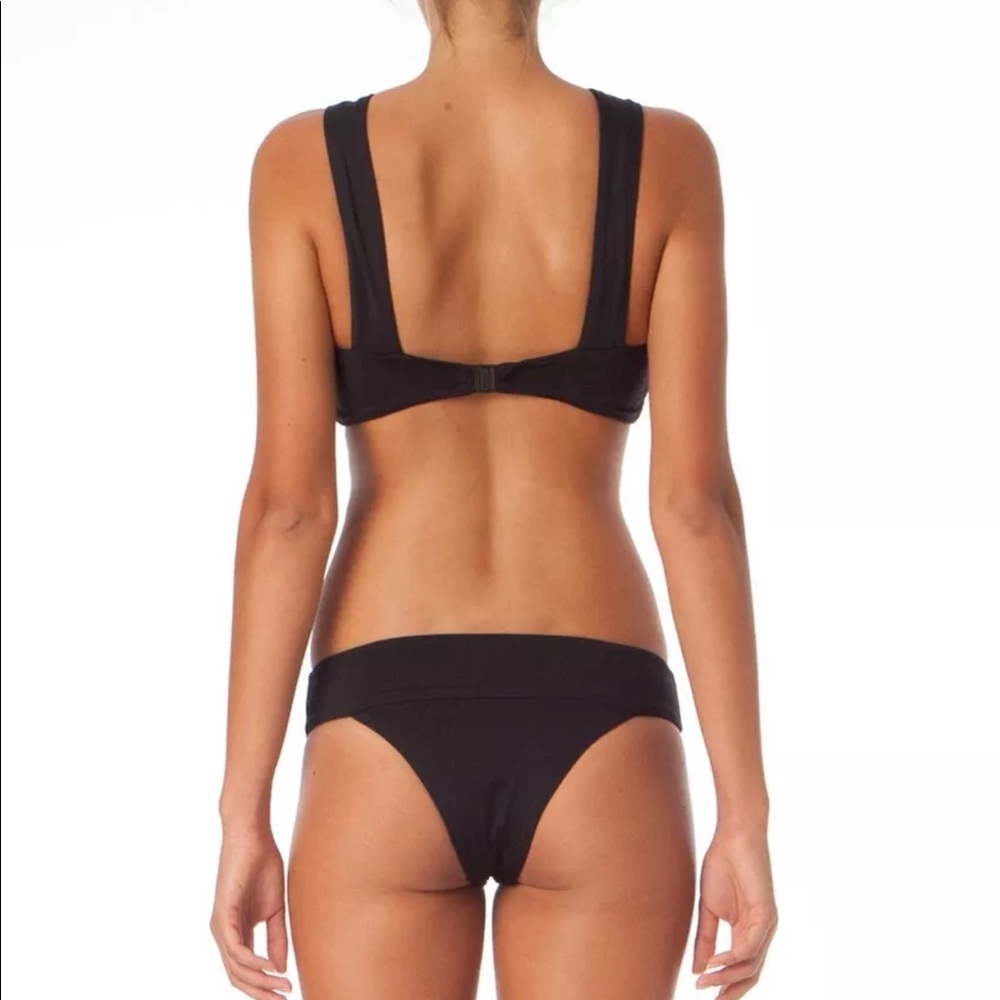 Fella Black Oliver Bandeau Cutout Bikini Top Retro Lined Solid Basic Surf Beach - Picture 3 of 4